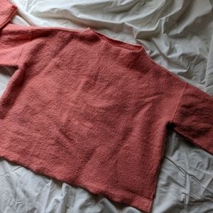 Eileen Fisher Lightweight Boiled Wool Cropped Box-Top Mock Sweater, Sorbet Pink